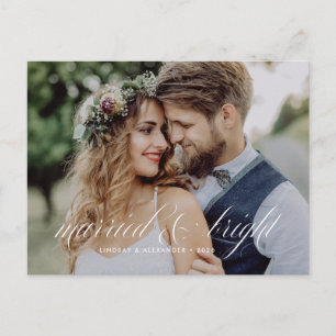 Married and Bright Script Newlywed Holiday Postcard