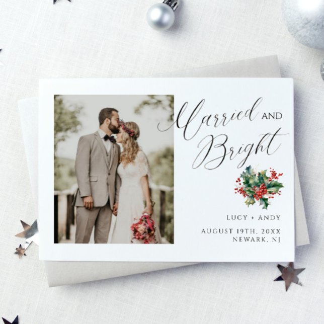 Married and Bright Script | Photo Berry Foliage Holiday Card (Creator Uploaded)