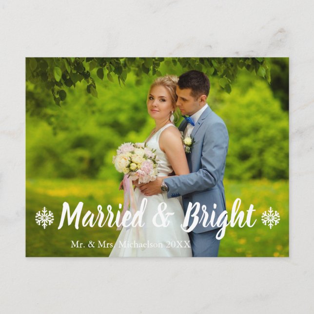 Married and Bright Wedding Photo Holiday Postcard (Front)