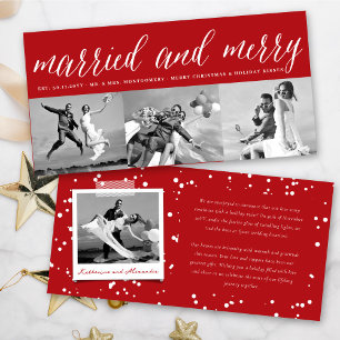 Married And Merry 3 Photo Collage Simple Wedding Holiday Card