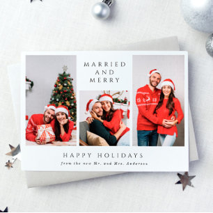 Married and Merry 3-Photo First Christmas Holiday Card
