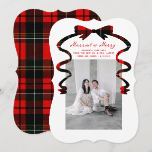 Married and Merry Bow Photo Christmas Newlyweds Holiday Card