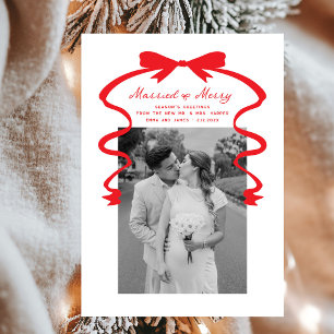 Married and Merry Bow Photo Christmas Newlyweds Holiday Card