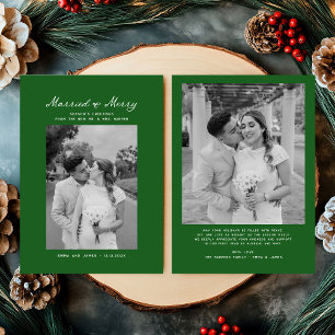Married and Merry Bow Photo Christmas Newlyweds Holiday Card