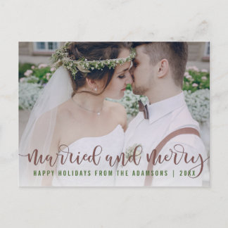 Married and Merry Calligraphy | Newlywed Photo Holiday Postcard