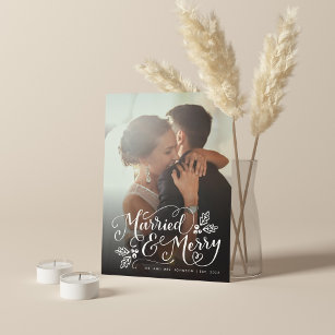 Married and Merry Chic Hand Lettered Photo Holiday Card