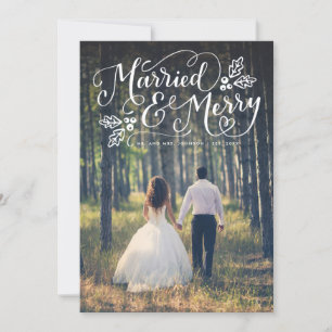 Married and Merry Chic Hand Lettered Photo Holiday Card