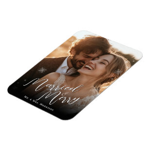 Married and Merry Christmas Custom Photo Magnet