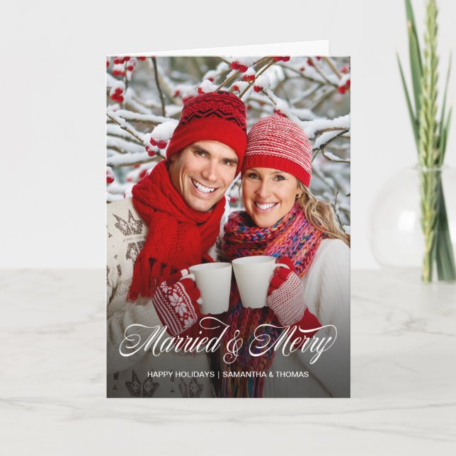 Married and Merry Christmas Holiday Photo Card (Front)