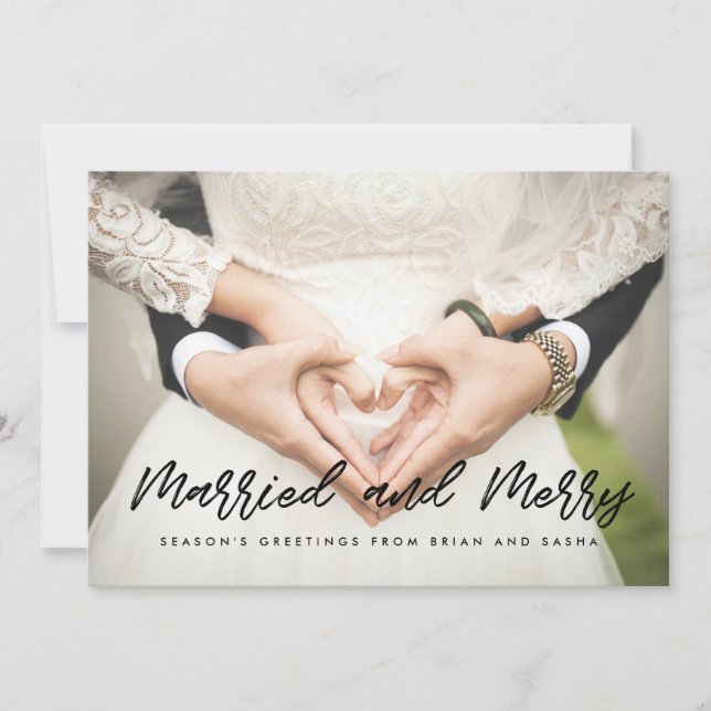 Married and Merry Christmas wedding photo card (Front)