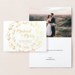 Married and Merry Christmas Wedding photo  Foil Card