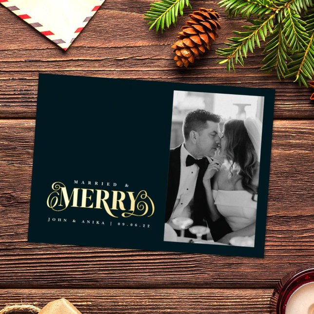 Married and Merry Classic Foil Holiday Card (Creator Uploaded)