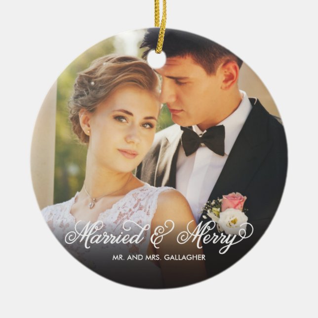 Married and Merry First Christmas Photo Ornament (Front)