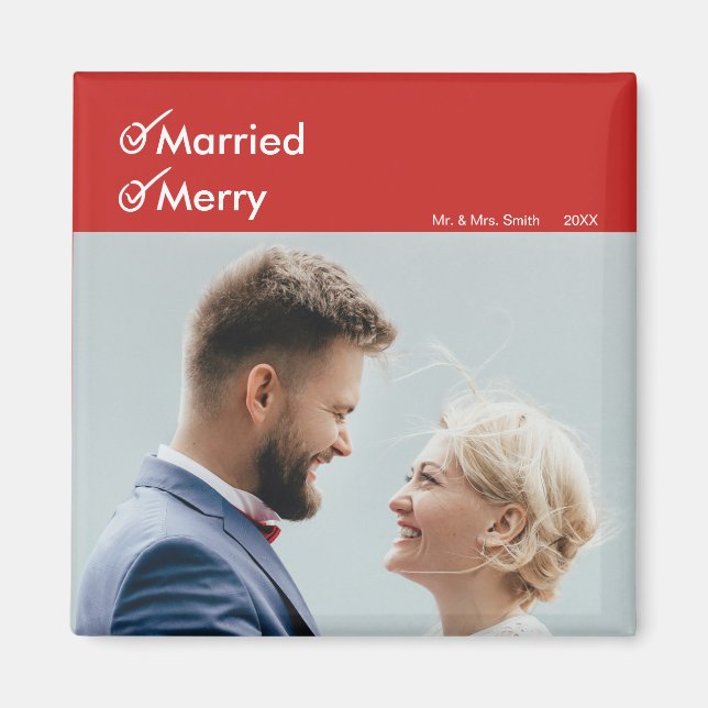 Married and Merry | First Married Christmas Photo Magnet (Front)
