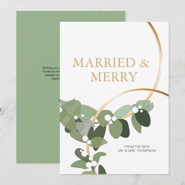 Married and Merry Gold Rings Newlywed Christmas (Front/Back)