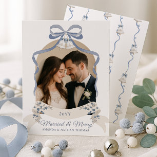 Married and Merry Grandmillennial Blue Christmas Holiday Card