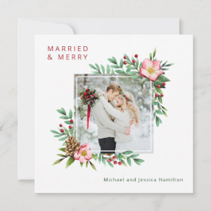 Married and Merry Holiday Botanical with Photo Card