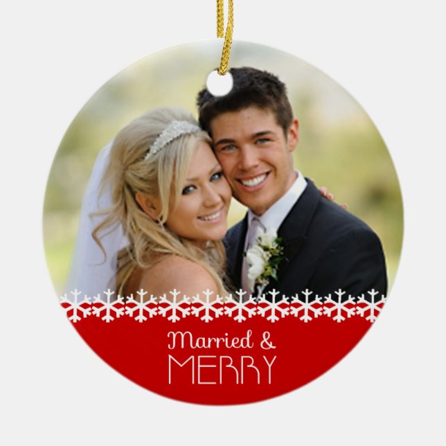 Married and Merry Holiday Ornament (Front)