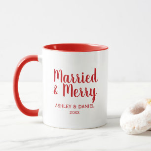 Married and Merry Holiday Red and White Mug