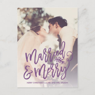 Married and Merry Holiday Thank You Photo Purple Postcard