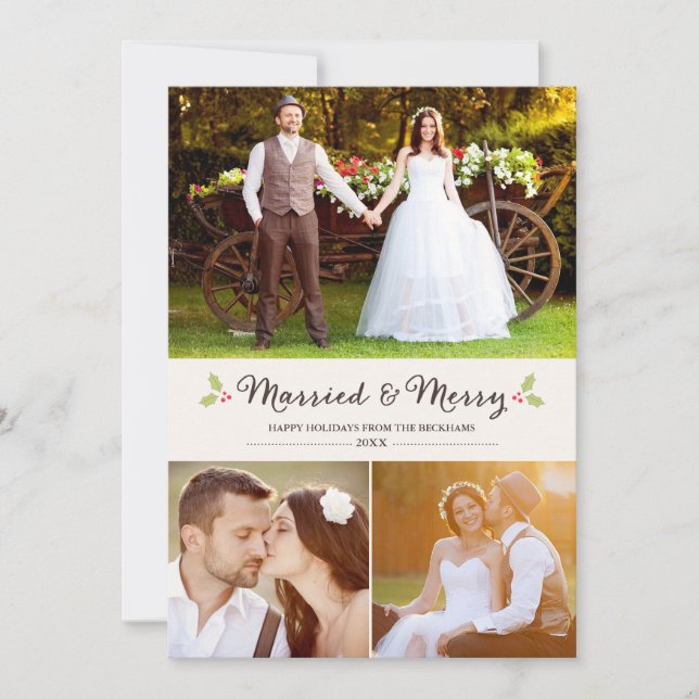 Married and Merry Holly Christmas Photo Card (Front)