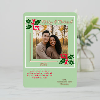 Married and Merry Holly Foil Holiday Card