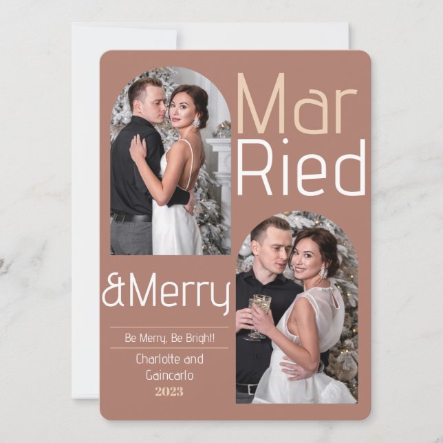 Married and Merry Joy Christmas Newly weds Photo Holiday Card (Front)