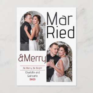 Married and Merry Joy Christmas Newly weds Photo Holiday Postcard