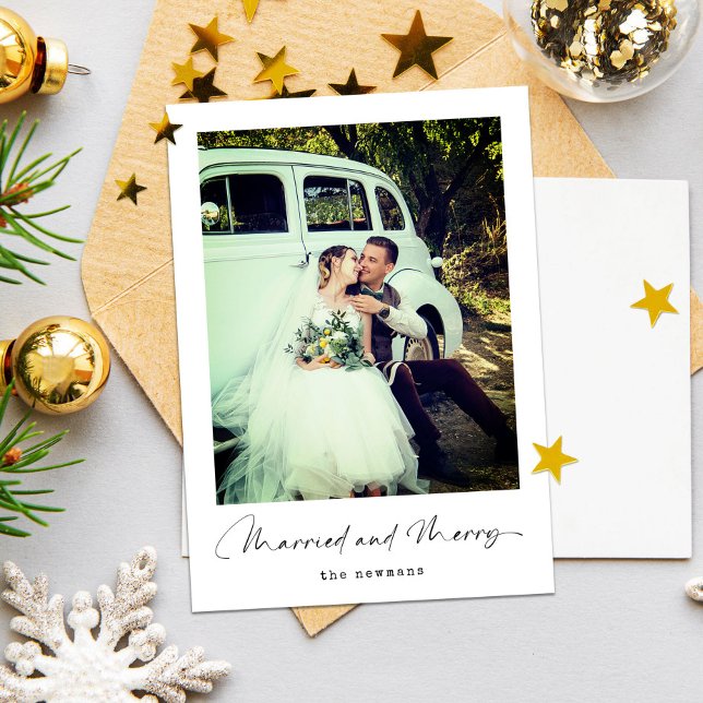 Married and Merry | Minimalist Christmas Photo Holiday Card (Creator Uploaded)