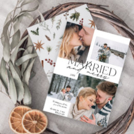 Married and Merry Modern 4 Photo Newlywed Holiday Card