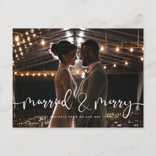 Married and Merry Modern calligraphy Christmas Postcard