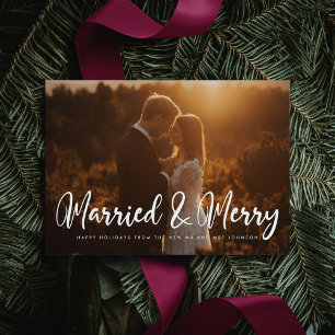 Married and Merry Modern chic Christmas card