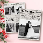 Married and Merry Modern Newspaper Photo Christmas Holiday Card<br><div class="desc">Personalise this unique, trendy, & modern Newspaper "Married and Merry" Christmas holiday card with 5 black and white wedding photos (or use colour photos!), catchy typography "The Newlywed TImes" classic newspaper name and headlines, plus a year in review "Oh, What A Year" editorial column style story where you can share...</div>