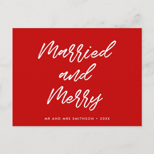 Married and Merry modern typography Christmas Postcard (Front)