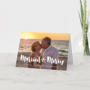 Married and Merry modern wedding photo Holiday Card