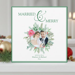 Married and Merry Newlywed Christmas Holiday Card