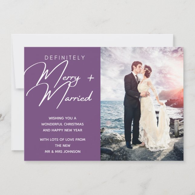 Married and Merry Newlywed Christmas Holiday Photo (Front)