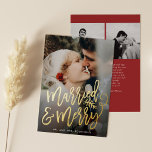 Married and Merry Newlywed Christmas Photo Foil Holiday Card<br><div class="desc">Make a stunning statement this holiday season with this stylish full-bleed 1 photo holiday card featuring "married and merry" in a chic script font, perfect for the newly married couple. Add your own personalised sentiment on the back and additional photos. Click the customise it button for advanced editing options and...</div>