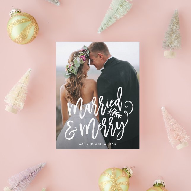 Married and Merry Newlywed Christmas Photo Holiday Postcard (Creator Uploaded)