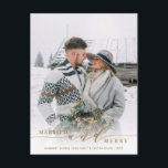 Married and Merry Newlywed Gold Holiday Photo Postcard<br><div class="desc">Celebrate your first married Christmas with your family and friends. For more advanced customisation of this design,  please click the Customise Further link to change the font,  size,  colour,  etc.</div>