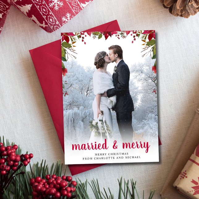 Married and Merry Newlywed Holiday Photo Card (Creator Uploaded)
