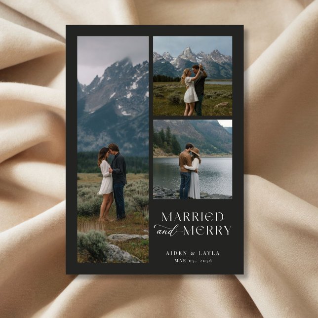 Married and Merry Newlywed Mountain Photo Holiday Card (Creator Uploaded)
