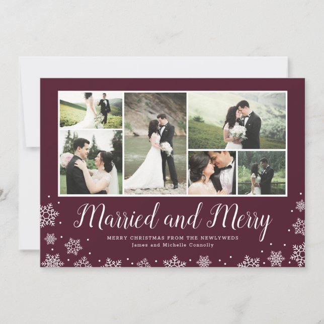 Married and Merry Newlywed Multi Photo Holiday Card (Front)
