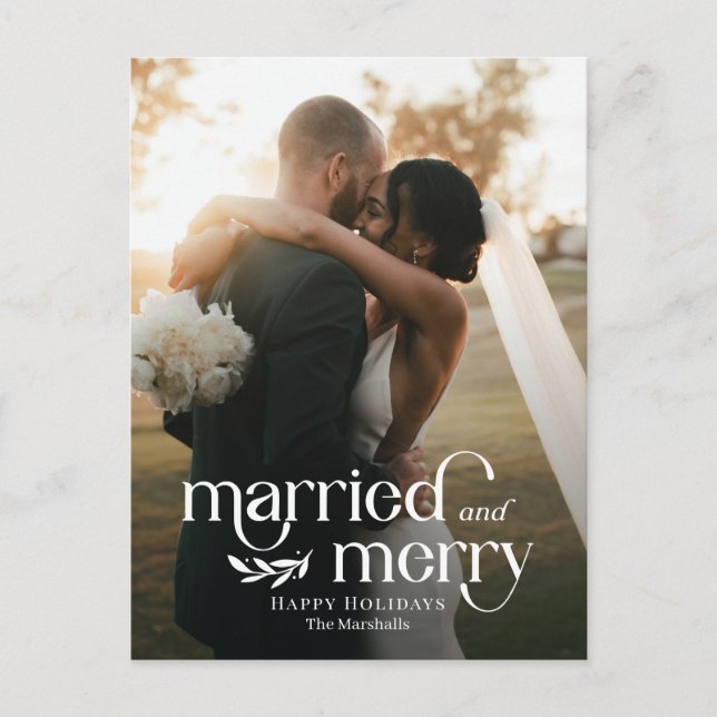 Married and Merry Newlywed Photo Holiday Postcard (Front)