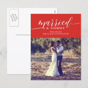Married and Merry Newlyweds First Christmas Holiday Postcard