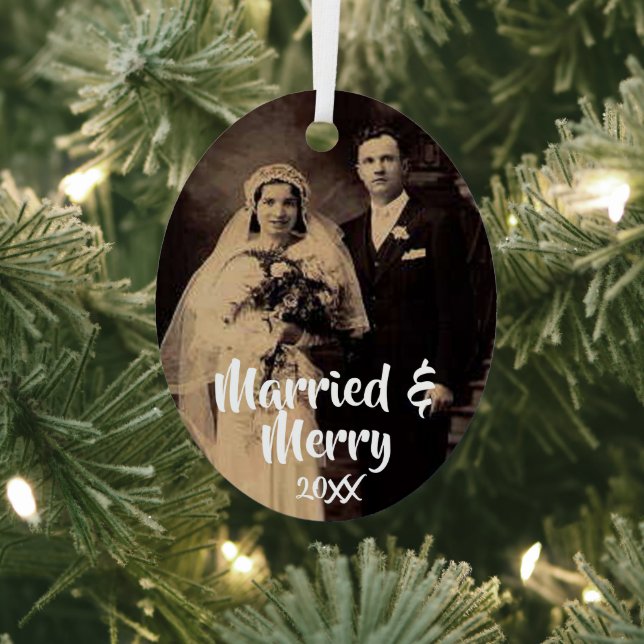 Married and Merry Photo Metal Tree Decoration (Insitu)
