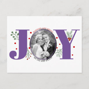 Married and Merry purple JOY Christmas photo Postcard