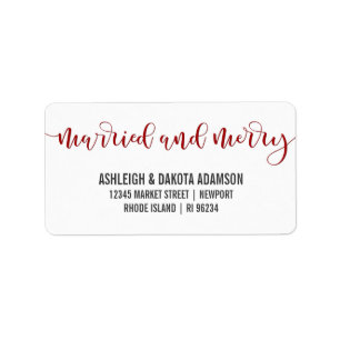 Married And Merry Red Calligraphy   Newlywed Photo Label