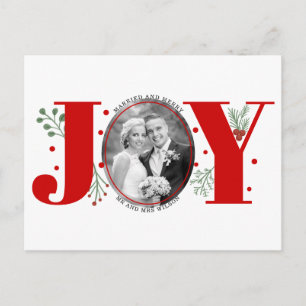 Married and Merry red JOY Christmas holiday photo Postcard