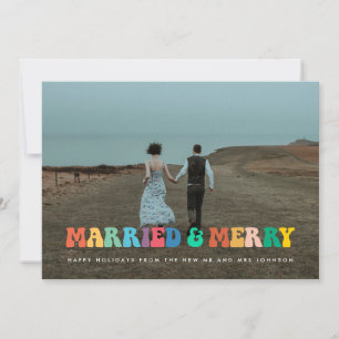 Married and Merry Retro 60s Hippie Christmas card